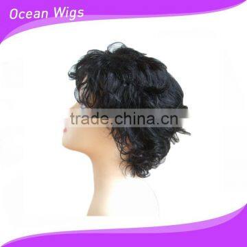 Wholesale stock virgin curly remy brazilian hair short lace full wigs