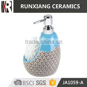 glazed blue ceramic soap dispenser