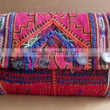 Boho Bag Banjara Clutch bag Vintage Fabric and coins clutch bag