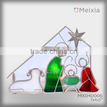 MX040006 tiffany style stained glass nativity candle holder for christmas ornament and home decoration