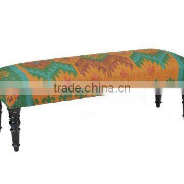 Natural Fibres Traditional Kilim Solid Wood Upholstered Bench