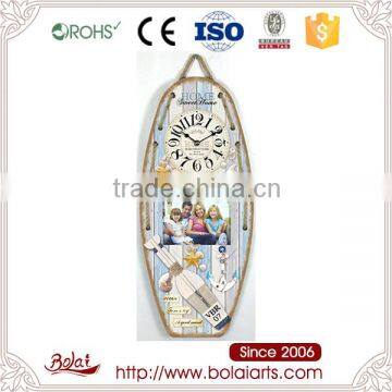 Wholesale ship shaped home decor hanging photo frame blue modern wall clock