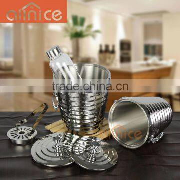 Hot sale double ear handle champagne ice bucket/stainless steel ice bucket/insulated ice cooler bucket with tong&rack&lid