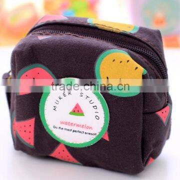 Hot sale watermelon printing canvas square coin purse with high quality