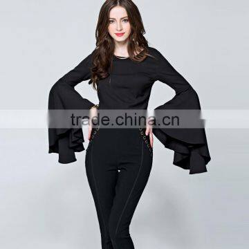 Women's Long Trumpet Sleeve Crop Blouse Top Grils Fashion OEM ODM Type Clothing Factory Manufacturer From Guangzhou