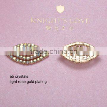 (M0338) 36mmx13mm rhinestone embellishment without loop, golden eye shape,AB crystals,light rose gold plating