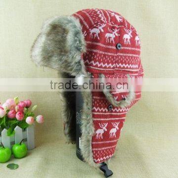 New winter faux fur earflap deer pattern trapper hat