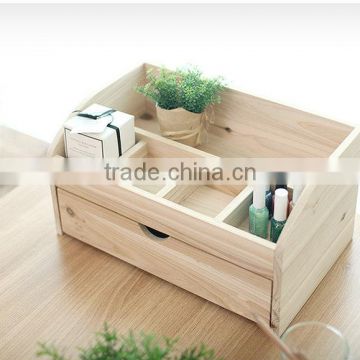 Multi-function storage box bamboo organizer with drawer Natural serving tray bamboo dressing case