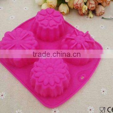 100% Food Grade Fda And Lfgb 4 Cavity Silicone Flower Shape Cake Mold Soap Mould