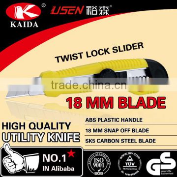 18mm utility knife, cutter,single blade,plastic handle