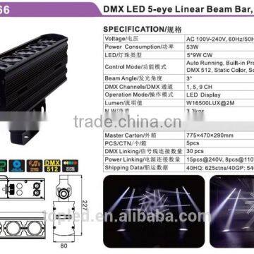 Excellent Sound-active 5*9W CW DMX LED 5-eye Linear Beam Bar Strobe Light