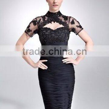 High Neck Knee-Length Chiffon Tulle Dress wrap dress With Ruffle Lace Beading