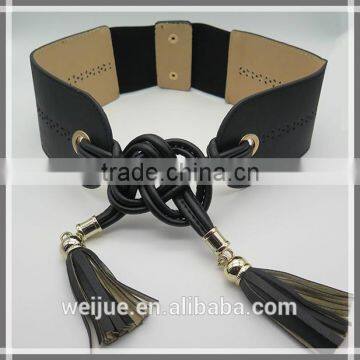 Fashionable wide elastic belt with tassels for dresses