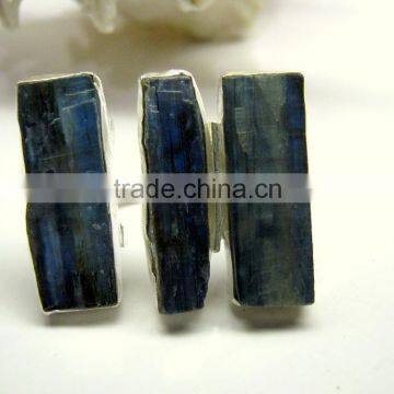 Blue Kyanite Multi Stone Rough Natural Gemstones Ring, Matt Finish Adjustable Rings, 925 Solid Sterling Silver Rings photo-2