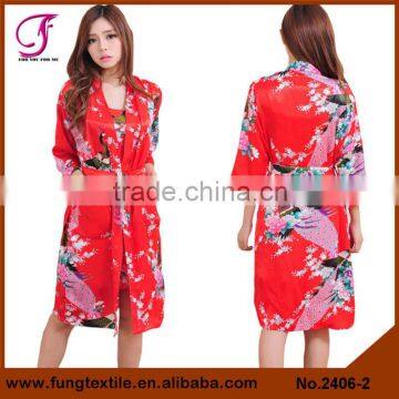2406 Women Peacock Pattern Two-piece Set Satin Bath Robe photo-3