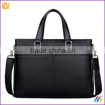 Black genuine leather tote bag for man