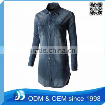 Custom Denim Wash Double Shirt Ladies Dresses