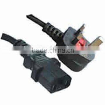 AC Power Cord U.K. BSI power cords BS 1363 U.K. Plug with cable H05VV-F 3G0.75/1.0/1.5 Rated up to 3/5/7/10/13A 250V