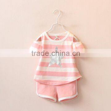 Factory Price New Design Cotton Stripes Star Pattern Kids Short Pants Suit for Girls