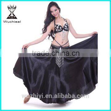 Wuchieal Professional Belly Dance Performance Skirt, Black Satin Skirt Long