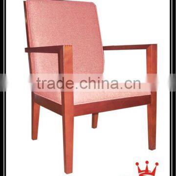 wood and fabric material dining chair with armrest