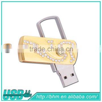 Best sale mini swivel crystal usb stick with logo custom