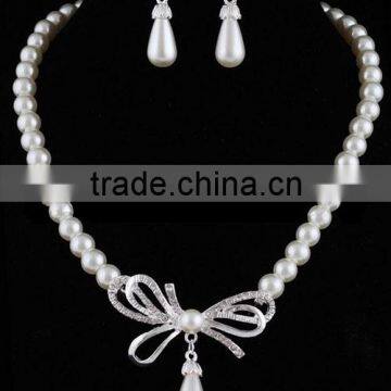 Contracted Imitation Pearl Bow Bridal Necklace Earring Sets for Wedding allergy free