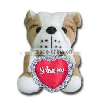 20cm lovely and cute bulldog plush toys, stuffed dog toy with heart