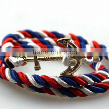 Leather Rope Stainless Steel Gold Anchor Bracelet/Hook Bracelet Anchor Wholesale photo-4