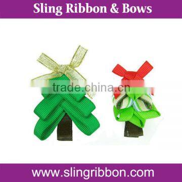 Hot Sale Fashion Christmas Tree Ribbon Hair Clips For Kids