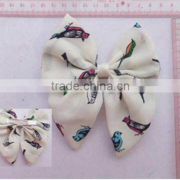 fashion birds printed fabric bow barrette