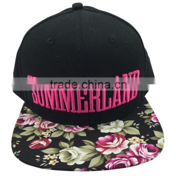 High quality fashion custom 3D embroidery logo snapback caps/hats wholesale with digital printing visor