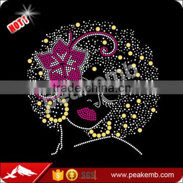 Wholesale Afro Girl Custom Rhinestone Transfer Patterns Design For Garment