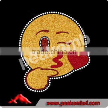 Cute Glitter Transfer Blow Kiss Emoji Stickers Iron On Wholsale for Shirts