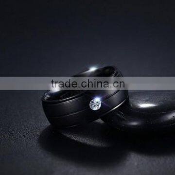 KSF IP Black Plated Titanium Wedding Ring With AAA Cubic Zirconia Matte Finished