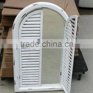 French Shabby Chic Antique Vintage Style White Wall Mirror With Shutters photo-6