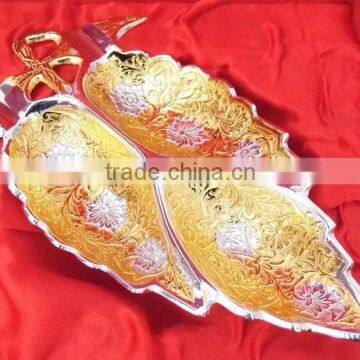 New Design Promotional Gift Gold and Silver Plated Brass Leaf Shape Bowl Tray photo-3
