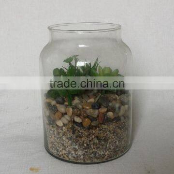 Cheap glass cylinder with fake plants