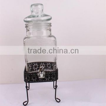 5L high quality glass juice jar with metal rack