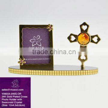 New Product 24K Gold Plated Cross Photo Holder with crystals from swarovski