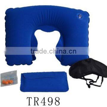 Custom logo travel sleeping kit airplane air inflation pillow sleeping kit