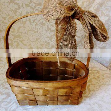 Rustic woodchip flower girl basket wedding & gift & fruit & card basket for christmas & garden decoration