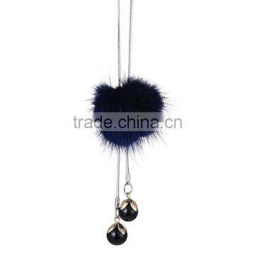 Hot New Korea Pompon Necklace Mink Fur Ball Long Sweater Necklace for Antumn Winter