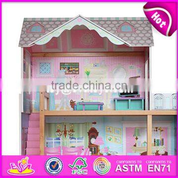 2017 Best Design Luxurious Three Floors Wooden Kids Modern Dollhouse With Furniture W06A247 photo-6