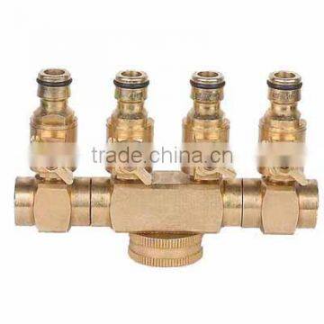 Brass 4-way tap connector with valve