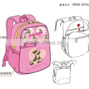 Customize colors printing girls school bag with pack