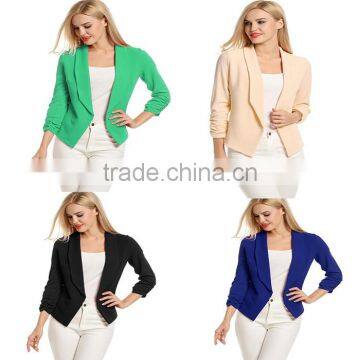 Ladies Office Blazer Jackets Formal 3/4 Sleeve Open Front Short Style Cardigan 100% Polyester New Model Designer Blazer