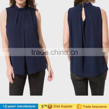 wholesale casual plus size loose sleeveless office women chiffon tops blouses elegant designs 2017