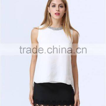 Women Fashion Casual Tops With Beaded Neckline and Pleazed Chiffon Back Details photo-5