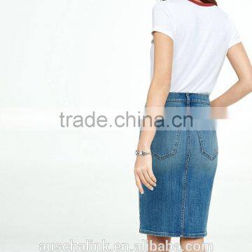 High Waisted Button Front Cheap Denim Skirts for Women photo-2